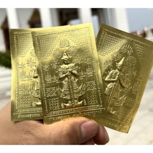3x Talisman vergoldet Wessuwan Riesen Gott Mantra Glücksgottheit Thai Buddha Amulett - Bild 1 von 4