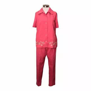 ALFRED DUNNER DAMEN ROSA HOSENANZUG 2-TEILIGES OUTFIT SHIRT GRÖSSE 12 HOSE GRÖSSE 8 - Bild 1 von 10