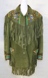 Erez Levy Sz Medium Leather Suede Fringe Jacket Southwestern Beaded Embroidered - Picture 1 of 20
