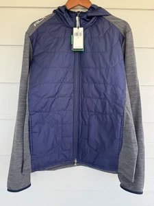 RLX Ralph Lauren Hybrid Hooded Jacket Wool Full Zip Blue Quilted US Men's Large - Picture 1 of 10
