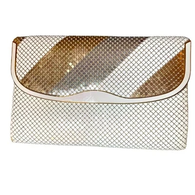 Vintage Metal Mesh Evening Clutch or Shoulder Bag. White, Gold and Silver 1980s - Image 1 of 4
