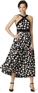 NWT JILL Jill Stuart Kusama Dress Black White Polka Dot Linen Midi Tea 10 - Picture 1 of 8