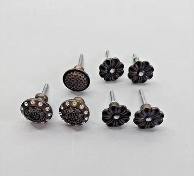 Lot 8 Metal  Knobs Drawer Pulls Ornate Floral Embellished Brown Rhinestone - Image 1 of 4