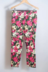 Pantalón H&M Rosa Floral Tiro Medio Recto Ajustado Elastizado Tobillo Talla 10 - Imagen 1 de 13