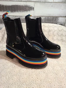 Kurt Geiger London, Lug Sole Rainbow Platform Combat Boots Black Size 39-USA8.5M - Picture 1 of 10