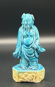 Antique Chinese Turquoise Porcelain Immortal Figurine 4” Tall stamped China - Picture 1 of 7