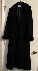 Cappotto donna vintage Charles Klein lana lunghezza intera taglia 6 nero bottoni davanti - Foto 1 di 24