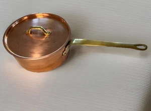 Padella per salsa vintage 8" in rame con coperchio manico in ottone rivestito in latta rustico casale Cookwa - Foto 1 di 5
