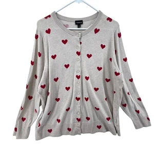 Torrid Size 3 3x Cardigan Sweater Heart All Over Print Beige Button Front - Picture 1 of 3