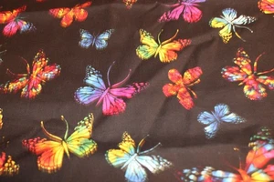 Colorful Butterflies on Black Cotton Fabric Hi Fashion Fabrics 29x44 - Picture 1 of 1
