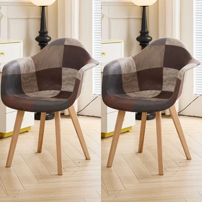 2er Set Esszimmerstuhl Küchenstühle Wohnzimmerstuhl Sessel Patchwork Braun - Bild 1 von 4