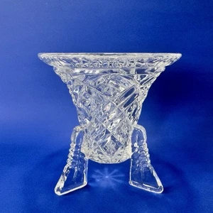 Vintage 3 Legged Crystal Flower Vase. Art Deco Czechoslovakia 1930’s - Picture 1 of 6