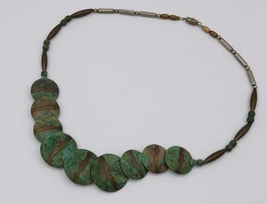 VTG Mid-Century Modernist Copper Patina Disc Choker Necklace Artisan Style - Picture 1 of 7