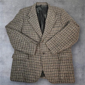 Vintage Harris Tweed Blazer Sport Coat 46R Brown Herringbone Wool Scottish Mens - Picture 1 of 10