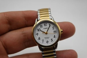 Timex Watch Women Indiglo 25mm Silver Gold Two Tone Stretch Band -Needs Battery - Picture 1 of 9