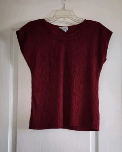 Vintage Made In USA Joanna Crepe Burgund Floral Embroidered Blouse Size S - Bild 1 von 2