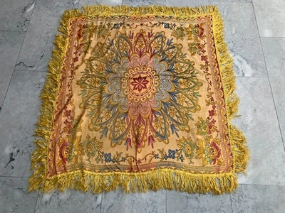 3x3 1950s Vintage Taj Mahal Silk Stain Piano Shawl Woman Floral Scarf 102x93 cm - Image 1 of 4