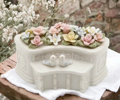 Jardim de flores de cerâmica com dois pássaros pequenos estatueta, decoração para casa, presente para ela, G - Imagem 1 de 3