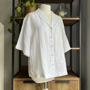 Farhi by Nicole Farhi Pure Linen Shirt M 12 White Boxy Oversized Short Sleeves - Picture 1 of 9