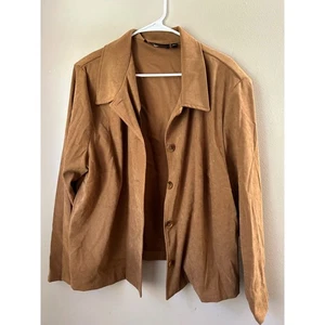 90s Briggs New York 2X Brown Faux Suede Button Front Jacket Blazer Indie Sleeze - Bild 1 von 4