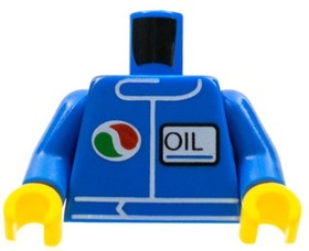 Lego Gas Station Minifigure Blue Torso Jacket Octan Logo 'OIL' Town Plan D417