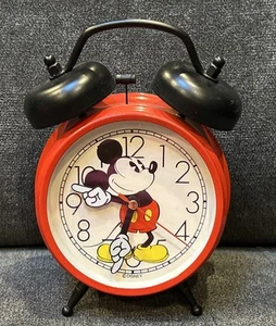 RETRO DISNEY MICKEY MOUSE RED CLOCK Works Please Read Description - Picture 1 of 7