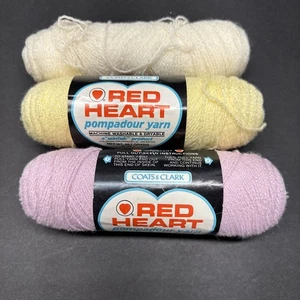 Lot of 3 Vintage Coats & Clark's Red Heart Pompadour Yarn Baby Pink Yellow White - Picture 1 of 20