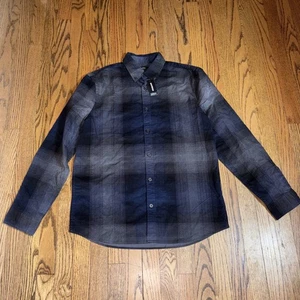 Express Men’s Plaid Stretch Corduroy Button Down Blue Medium Long Sleeve Shirt - Picture 1 of 17