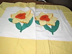VTG Cotton Flat Bed Pillow Cover or Dresser Runner Handmade Applique Flower 56" - Picture 1 of 10