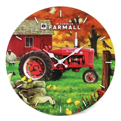 IH Farmall Super M Tractor in Farm Scene MDF Wood Clock, 13.5in Round 42017 - Image 1 of 3