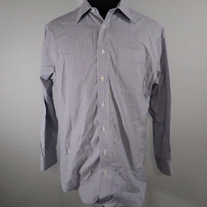 Enro Shirt Mens 15 32/33 80s 2-Ply Non Iron Button Up Blue Striped Long Sleeve - Picture 1 of 8