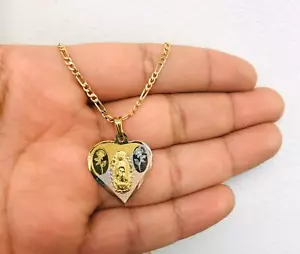 Heart Flower Virgen de Guadalupe Necklace 20” 14K Gold Filled for Women 24x22mm. - Picture 1 of 8
