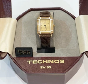 Seltene Vintage Damenuhr Technos Swiss Made goldfarben Edelstahl Leder - Bild 1 von 10