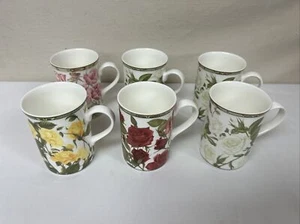 Collector's Series Designs Roses Royal Bone China Mugs Set of 6 - Picture 1 of 6