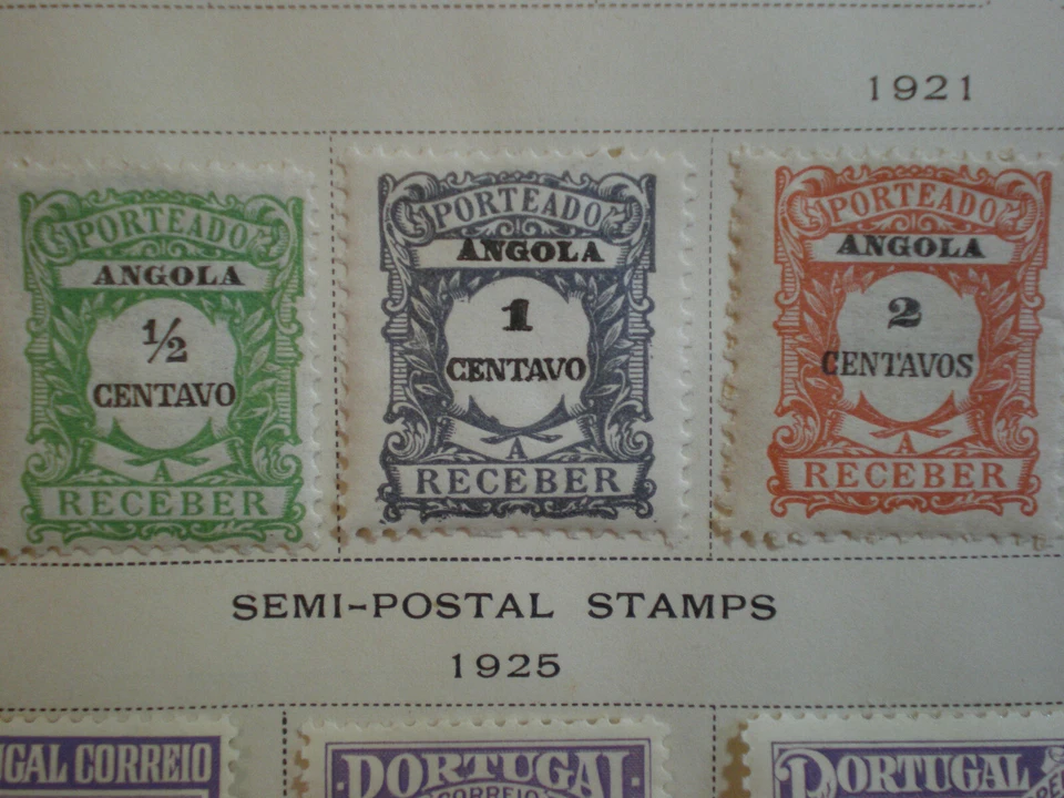 (Lote de 3) Estampillas montadas de 1/2,1,2 centavos de franqueo de Angola de 1921 sin usar Foto 1 de 4