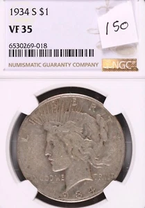 1934-S Peace Silver Dollar NGC VF-35 #9-018 - Picture 1 of 2