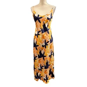 Shore Schlupfkleid Damen M tropisch Blumen Maxi Satin drapierter Rücken Urlaub Resort - Bild 1 von 9
