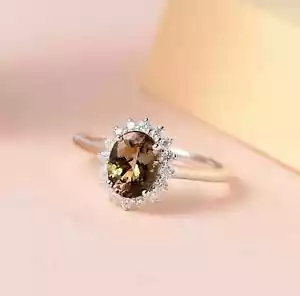 World Rare Golden Tanzanite with Moissanite Halo Ring in Sterling Silver - Picture 1 of 4