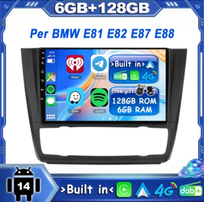 Autoradio Per BMW E81 E82 E87 E88 CarPlay Sat Nav Android14 Navi GPS DAB+HDMI 4G - Immagine 1 di 4
