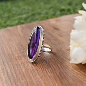 Attractive Amethyst Gemstone 925 Sterling Silver Handmade Ring All Size H-60 - Picture 1 of 8