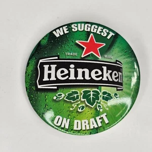 Vintage Heineken on Draft Green Beer Advertising Pinback Pin Button Vest - Picture 1 of 4