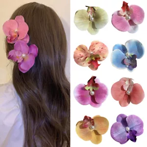 Phalaenopsis Pearl Hair Clip Orchid Butterfly Hair Clip Silk Flower Hairpin 9pc - Picture 1 of 15