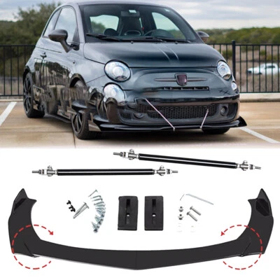 For Fiat 500 Front Bumper Lip Spoiler Splitter+Strut /Rods /Glossy - Imagem 1 de 4