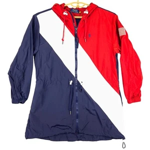 Polo Ralph Lauren giacca a vento con cappuccio bandiera americana rosso bianco blu L LEGGI - Foto 1 di 6