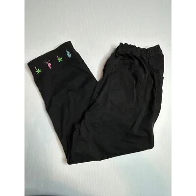 Quacker Factory Womens Medium Black Cropped Capri Black Embroidered Pants - Image 1 of 4