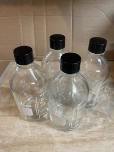 Lot Of 4 Wheaton Glass Graduated Bottles 500 ML With Caps Science Lab Education - Picture 1 of 4