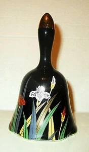 Porcelain Gold Trimmed Black Bell with Irises and Scalloped Edge - Picture 1 of 6