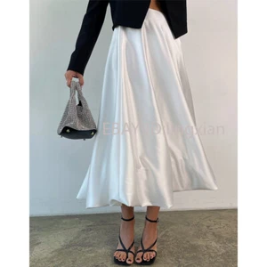 Womens Autumn Solid Color Fashion High Waist Elegant Temperament Bright Skirt - Picture 1 of 15