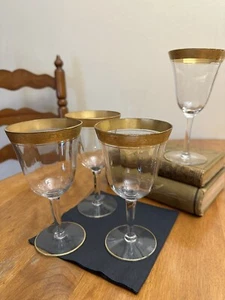 Lot Four ( 4) Vintage24K Gold Trim, Stem Goblets "as is" Condition-Rim Wear Etc - Picture 1 of 4