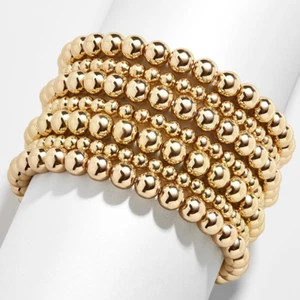 14K Echt Vergoldet Perlen Armbänder 4 5 6 8MM Stapelarmbänder Schmuck Geschenke - Bild 1 von 22